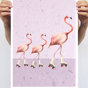 Flamingo Illustration Print Poster, Acrylic Painting,rollerskate,original painting of Coco de Paris, flamingo art, bird print