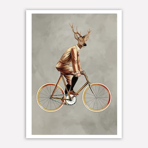 Deer Print,  Antler, Stag, Deer Art, Deer Art Print, Deer Artwork, Circus Print,Deer on bicycle,  Deer Wall Hanging, Coco de Paris