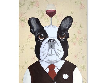 Französische Bulldogge mit Kaugummi, Alice im Wunderland, Kunst Druck, Tiere Druck, Billige Kunst, Billige Druck, Tiere Kunst, wwf,