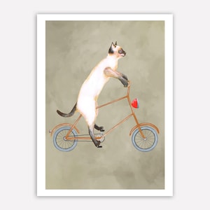 Cat on bicycle, Cat Print, cat illustration, sportif cat, cat in action, cat artwork, cat painting, cat art, cat drawing, by Coco de Paris