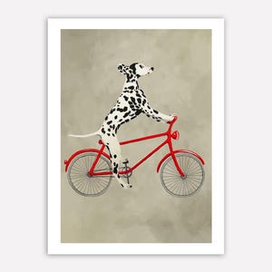 Woodland Dalmatian Print, Boxer Illustration Art Poster Acrylic Painting Kids Decor, black and white, dog Gift,Dog on bicycle, bicycle print