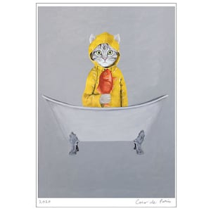 Cat with goldfish in bathtub, cat lovers, kitten art, love cats, happy birtday, Holiday Gift, Christmas Print, Coco de Paris