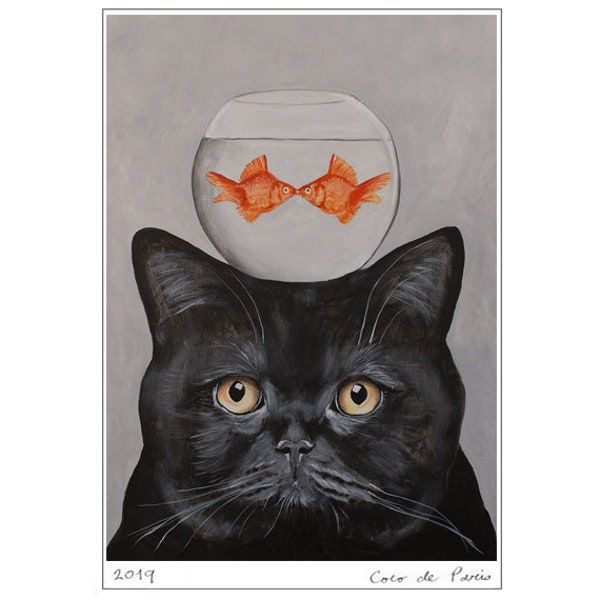 Cat and Fish Bowl Etsy