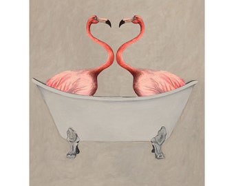 Flamingos in bathtub, valentines gift, Acrylic Painting Kids Decor Drawing Gift, Flamingos in bathtub, Flamingos lovers