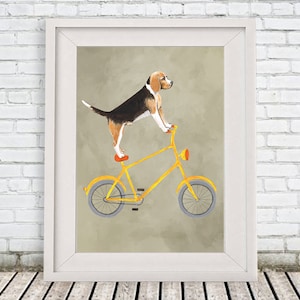 Beagle Print, Beagle Artwork, Beagle Art, Beagle Dog, Beagle Custom Pet Print, Beagle Lover, Beagle Gift, Beagle on bicycle