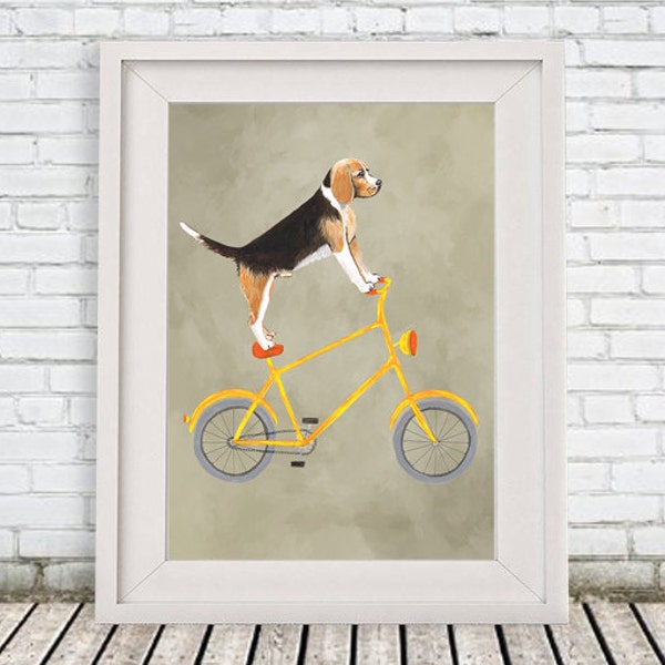 Impression Beagle, oeuvre d'art Beagle, art Beagle, chien Beagle, impression animalière personnalisée Beagle, amateur de beagle, cadeau beagle, beagle à vélo