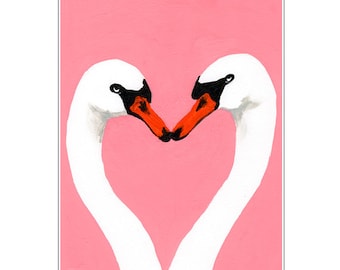 Swan Love, original art print by Coco de Paris, valentines gift