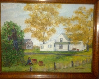 Original Artwork by Christine Milliken Amish Oil Apple Picking orginally priced at 125