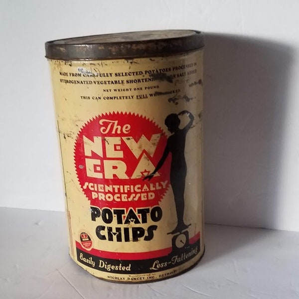 The New Era Scientifically Processed Potato Chips Metal Container
