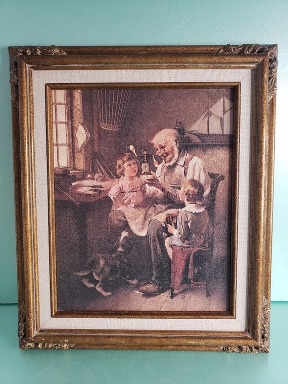 Vintage Norman Rockwell the Toy Maker on Canvas and Framed Etsy
