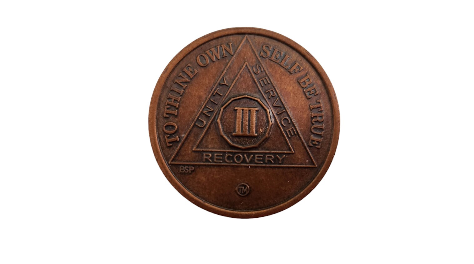Traditional vintage AA 3 years of sobriety metal chip with The Serenity  Prayer on one side