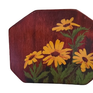 Vintage Handpainted Black-Eyed Susans and Poppies Table Napkin Holder / Desk Paper Organizer