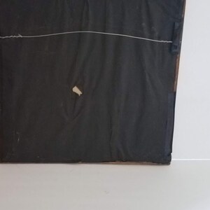 May include: A framed picture with a black background and a brown wooden frame. The frame has a small white label on the back.