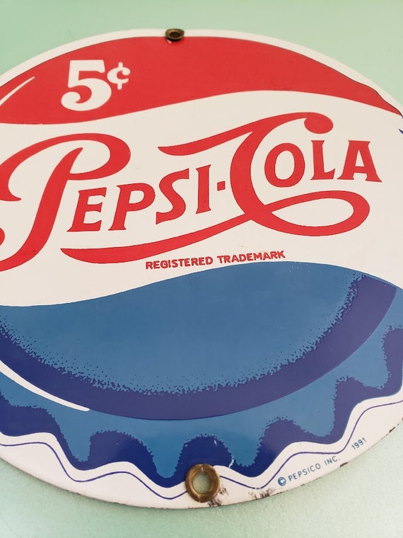 Vintage 1991 Pepsi Round Metal Sign - Etsy