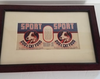 Vintage Framed and Matted Sport Dog & Cat Food label