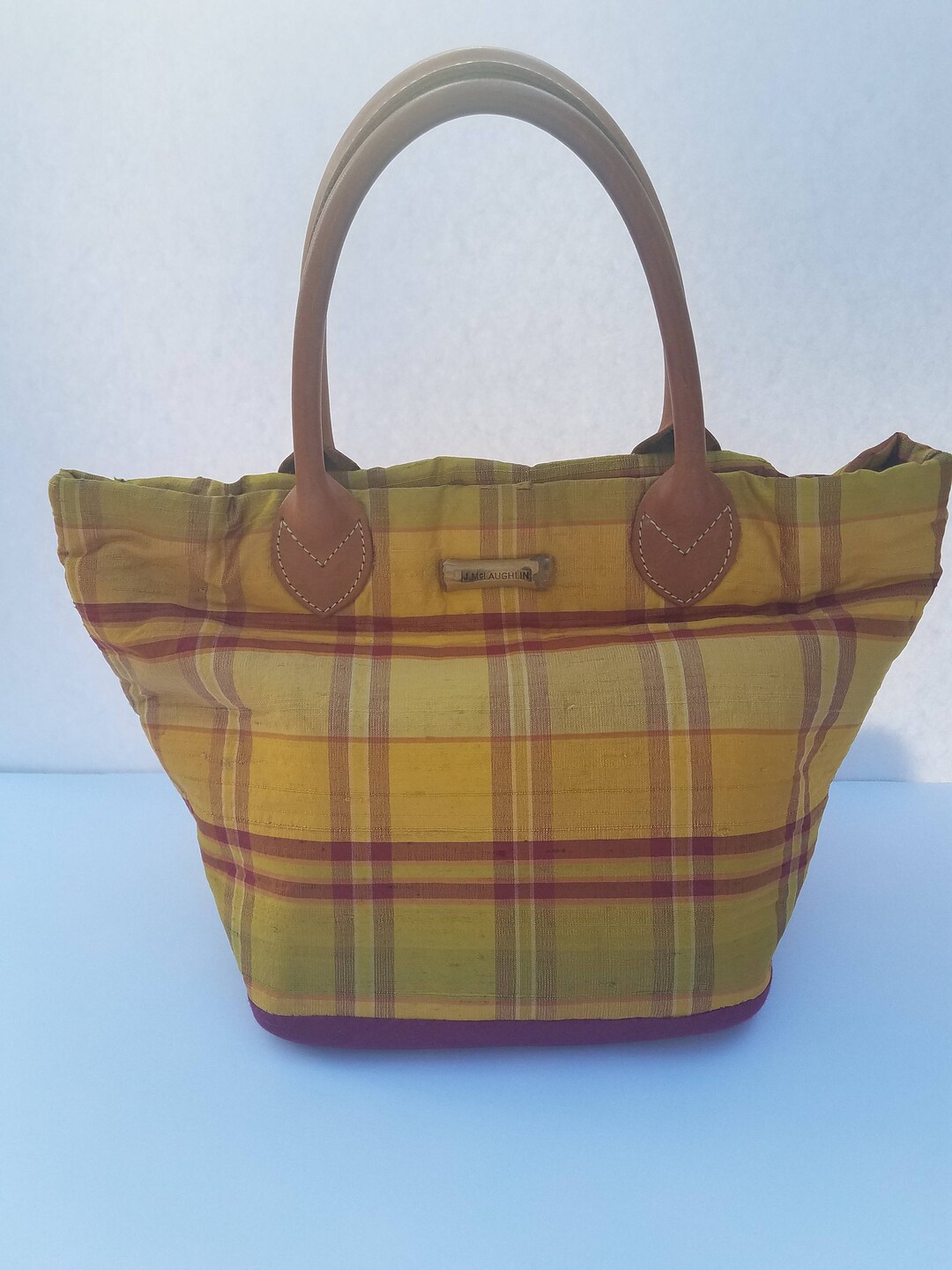J.mclaughlin Silk Handbag With Leather Handles Etsy