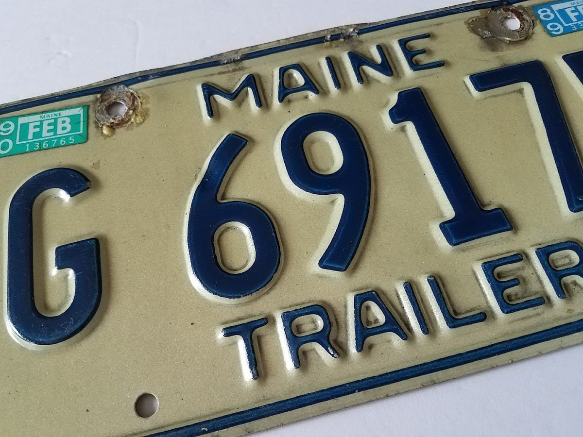 State of Maine Trailer License Plate White with Blue Lettering Etsy