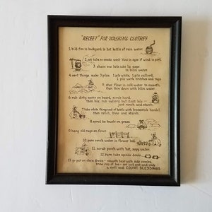 Framed Vintage Receet for Washing Clothes