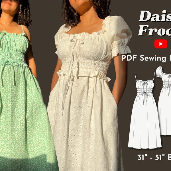 Elastic Waist Milkmaid Dress - Daisy Frock PDF Sewing Pattern
