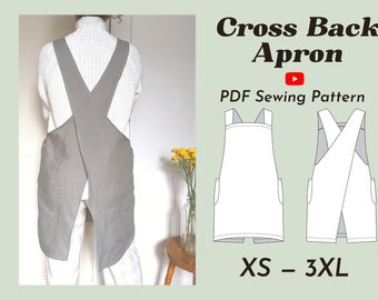 Cross Back Apron Pattern | XS-3XL, Criss Cross Apron, Pinafore Apron