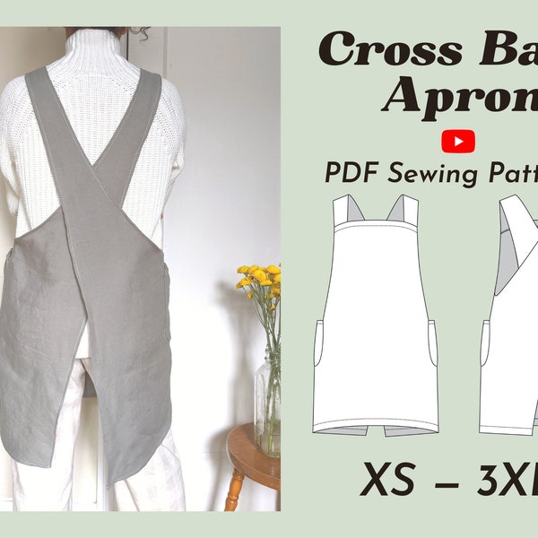 Cross Back Apron Pattern | XS-3XL, Criss Cross Apron, Pinafore Apron