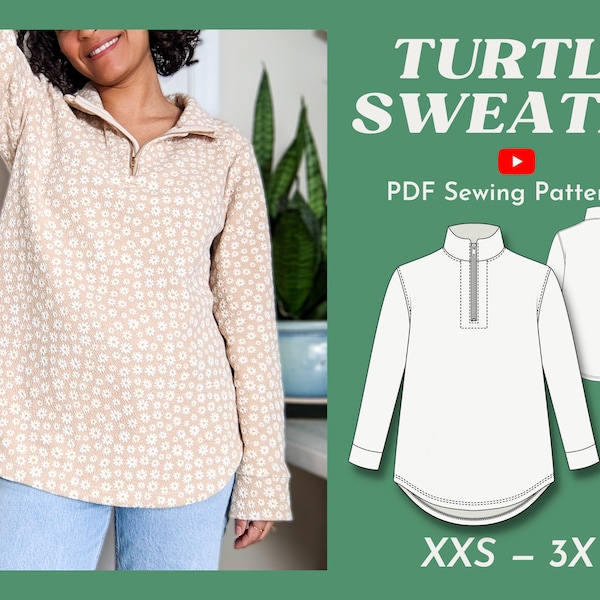 Quarter Zip Sweater - Turtle Sweater PDF Sewing Pattern