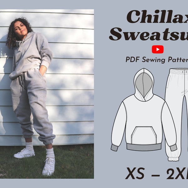 Sweatsuit Digital Pattern - Chillax Sweatpant and Hoodie - with Youtube Sewing Tutorial