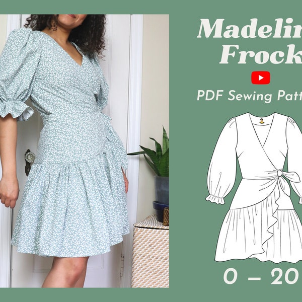 Ruffle Wrap Dress Sewing Pattern | Madeline Frock - Party Dress, Cottage Core, Holiday Dress, PDF Pattern