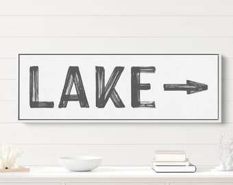 Large Canvas Lake Sign | Lake Arrow Direction Sign | Lake House Decor