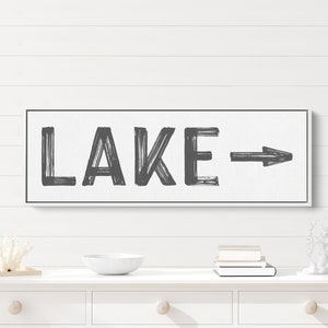 Large Canvas Lake Sign | Lake Arrow Direction Sign | Lake House Decor