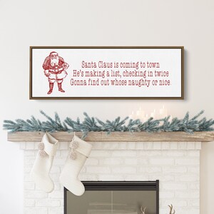 Santa Claus Is Coming to Town | Children&#39;s Holiday Decor | Christmas Wall Canvas |  Modern Farmhouse | Wall Art for Over The Fireplace