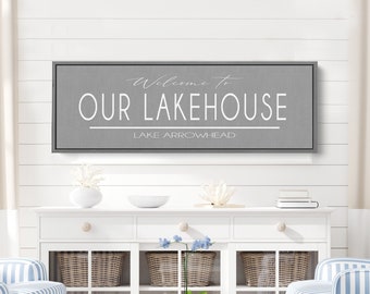 Welcome To Our Lake House Sign | Large Canvas Lake Sign | Lake Arrow Direction Sign | Personalized Lake House Decor
