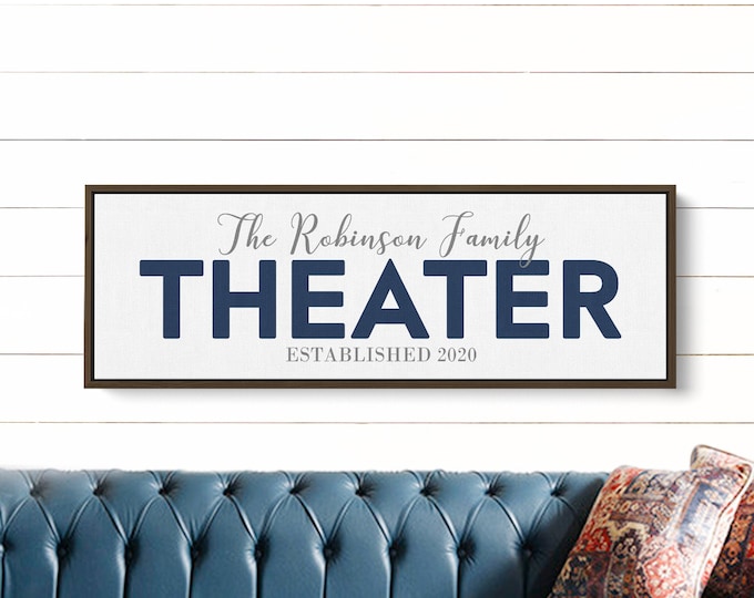 Personalized Theater Room Sign | Theater Decor With Last Name and Established Date  | Game Room Wall Art | Cinema Movie Room
