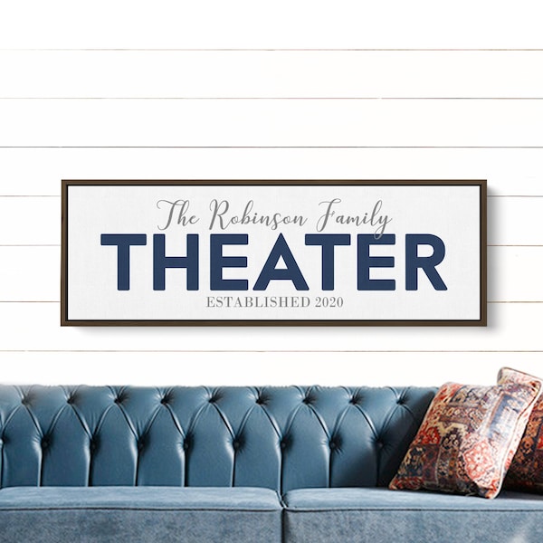 Personalized Theater Room Sign | Theater Decor With Last Name and Established Date  | Game Room Wall Art | Cinema Movie Room