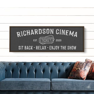 Custom Cinema Sign | Personalized Movie Theater Decor With Last Name and Established Date  | Game Room Wall Art | Movie Room Decor