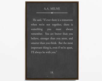 A. A. Milne Book Page Quote On Canvas, Braver Than You Believe, Stronger Than You Seem, Smarter Than You Think