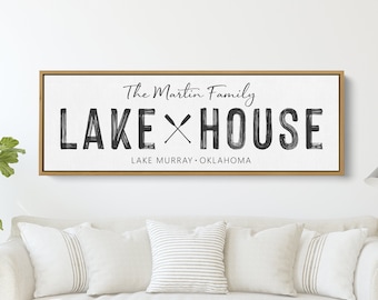 Customized Lake House Sign | Modern | Wall Decor | Family Name  | Large Rustic Art | Summer Cottage Cabin Lake | Personalized Lake Life Sign