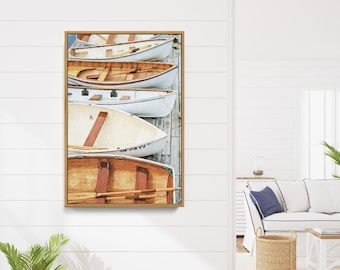 Nautical Decor Gift for Him | Beach Decor Wall Art | Wooden Boats with Oars for Office Watercolor Canvas Print