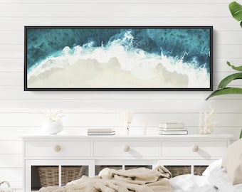 Ocean Print Waves Wall Art | Ocean Beach Canvas | Large Ocean Waves Aerial | Waves Contemporary Modern Decor