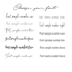May include: A graphic showing 12 different font styles, labeled "Font sample number one" through "Font sample number twelve".