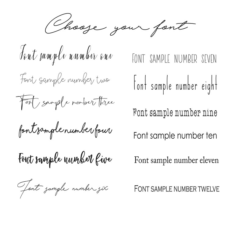 May include: A graphic showing 12 different font styles, labeled "Font sample number one" through "Font sample number twelve".