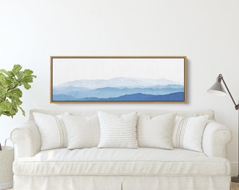 Mountain Wall Art | Foggy Mountain Canvas Print | Blue Smoky Mountain Landscape Wall Decor | Large Panoramic Watercolor Canvas