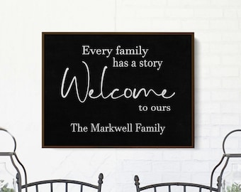 Every Family Has A Story, Welcome To Ours Sign - Wall Art Personalized With Family Last Name