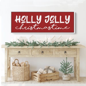 Holly Jolly Christmas Time Wall Canvas Festive Holiday Decor for Home Christmas Wall Decor Holiday Decorations image 1