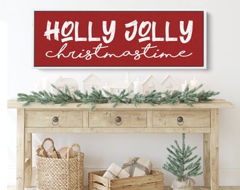Holly Jolly Christmas Time Wall Canvas - Festive Holiday Decor for Home - Christmas Wall Decor - Holiday Decorations