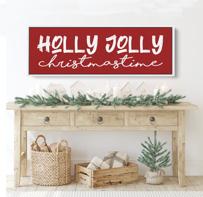 Holly Jolly Christmas Time Wall Canvas Festive Holiday Decor for Home Christmas Wall Decor Holiday Decorations image 1