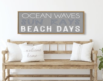 Personalized Beach Sign | Ocean Waves, Sun Rays, Beach Days | Custom Beach House Sign | Canvas Wall Art Beach