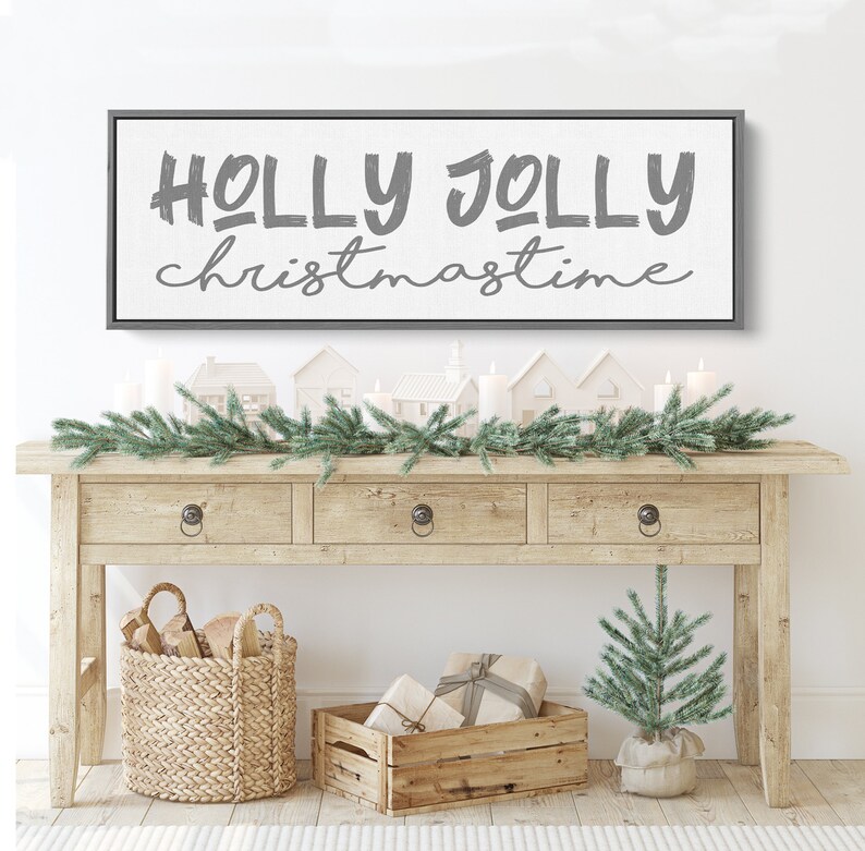 Holly Jolly Christmas Time Wall Canvas Festive Holiday Decor for Home Christmas Wall Decor Holiday Decorations image 6