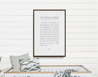 Children's Wall Art, Velveteen Rabbit Quote, Book Page Sign, Framed Canvas Wall Decor, Boy or Girl Wall Hanging