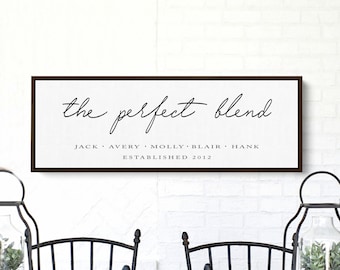 The Perfect Blend Sign | Perfectly Blended | Personalized Family Name | Established Date Sign | Farmhouse Decor | Wedding Gift